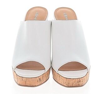 Lisa Vicky White Leather Joy V Platform Mule Heels SZ 7 New in Box